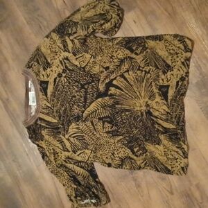 Gabrielle Brown Black tropical Greenery Mud Cloth T Shirt Vintage A43